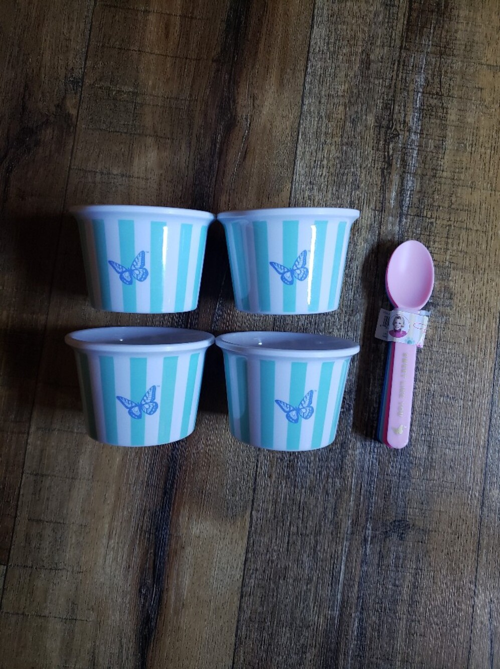 Dolly Parton Blue Stripe Butterfly Dessert Cups with Spoon Set